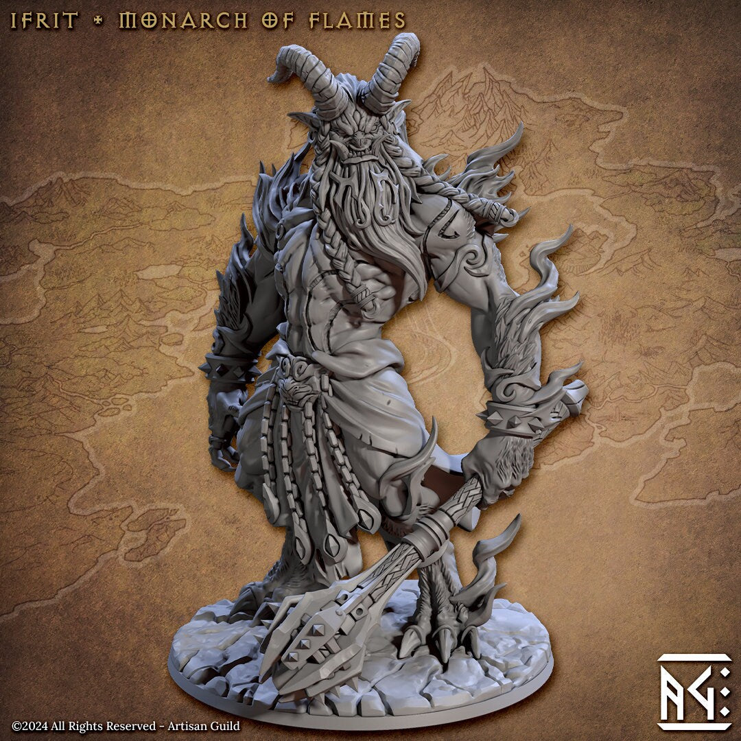 Ifrit | Monarch of Flames | Huge | 32mm | Raid at the Temple of Ifrit | Artisan Guild | TTRPG | Demon | Dungeons and Dragons | Pathfinder