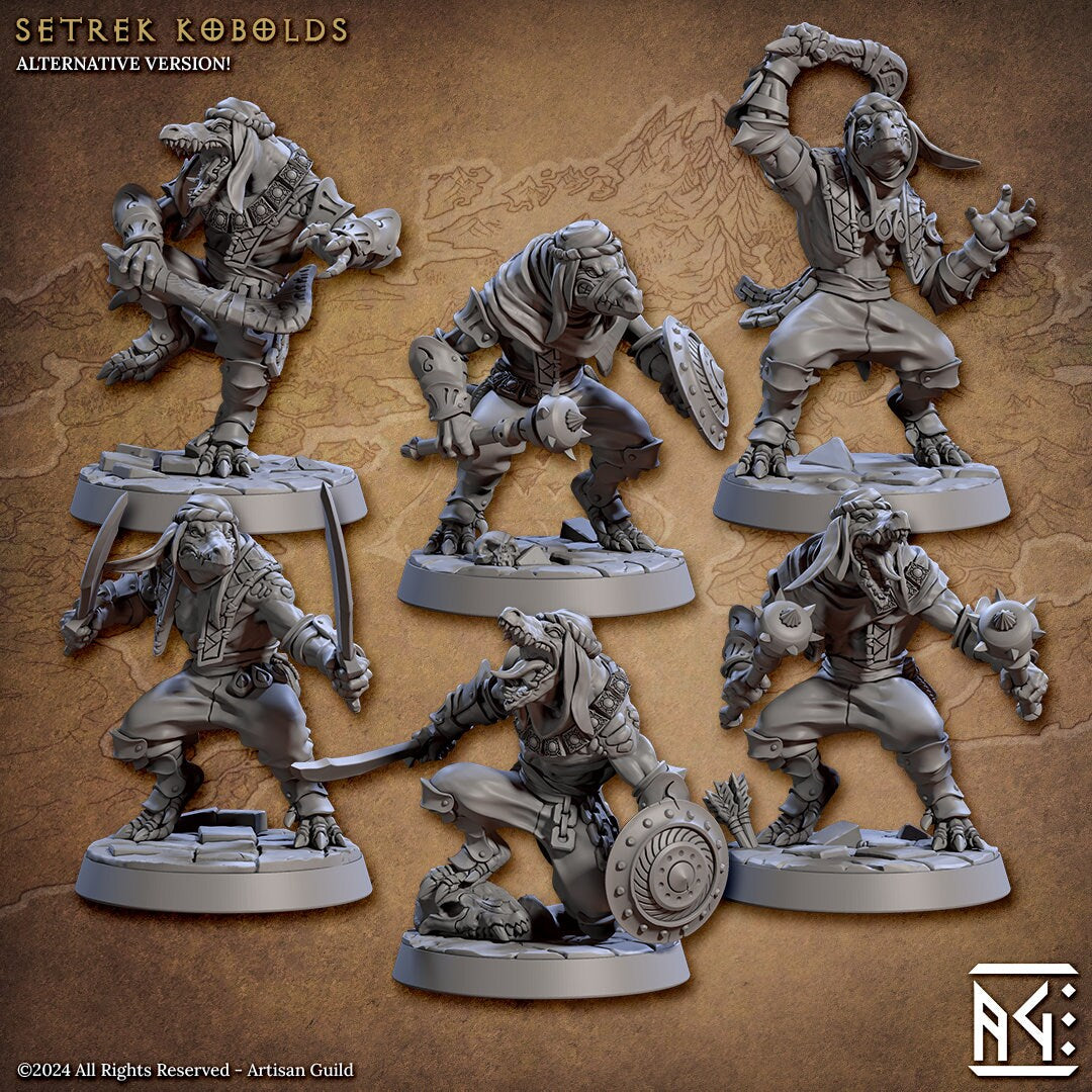 Setrek Kobolds | Medium | 32mm | Raid at the Temple of Ifrit | Artisan Guild | TTRPG | Kobolds | Dungeons and Dragons | Pathfinder