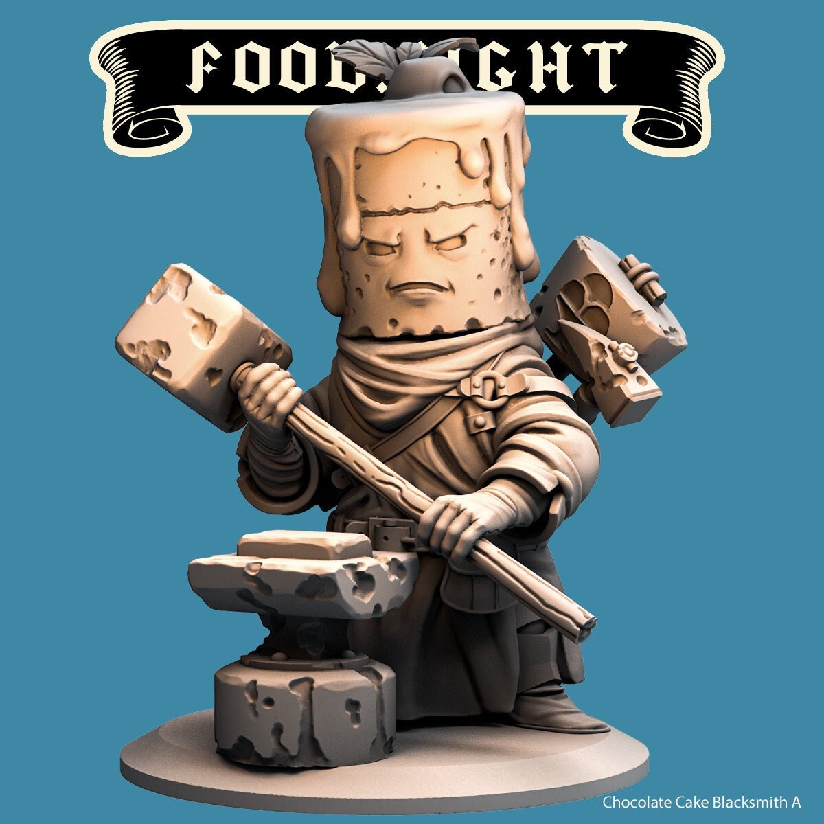 Chocolate Cake Blacksmith | Food Fight | 32mm or 75mm Scale | Dungeons and Dragons | Suitable for Children Games