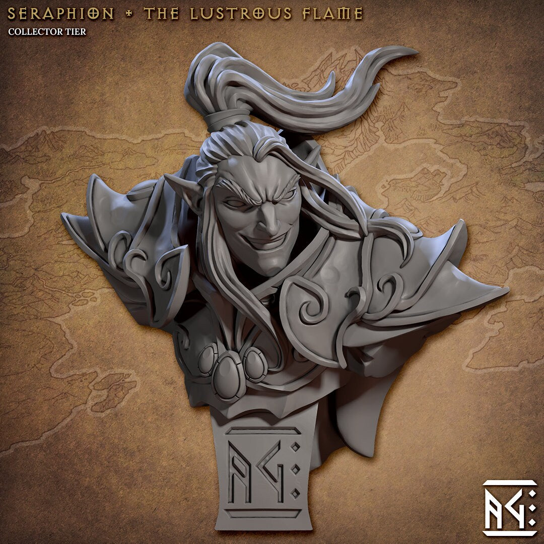 Seraphion the Lustrous Flame | Bust | High Elf Sorcerer | Wizard | Artisan Guild | TTRPG | Dungeons and Dragons | Pathfinder