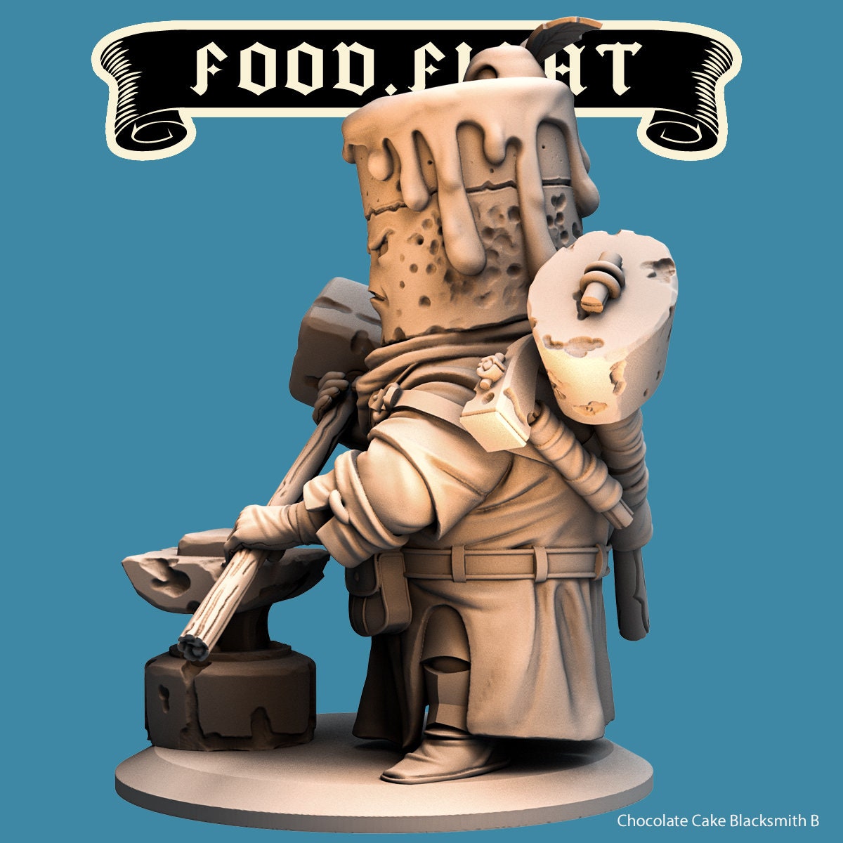 Chocolate Cake Blacksmith | Food Fight | 32mm or 75mm Scale | Dungeons and Dragons | Suitable for Children Games