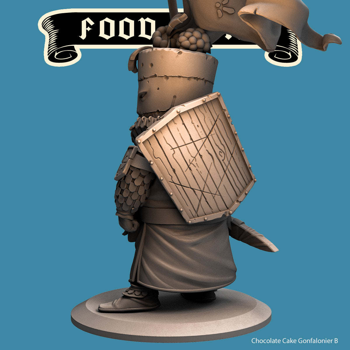 Chocolate Cake Gonfalonier | Food Fight | 32mm or 75mm Scale | Dungeons and Dragons | Suitable for Children Games