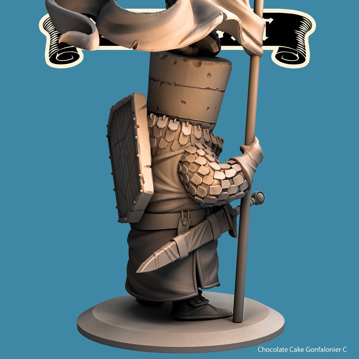Chocolate Cake Gonfalonier | Food Fight | 32mm or 75mm Scale | Dungeons and Dragons | Suitable for Children Games