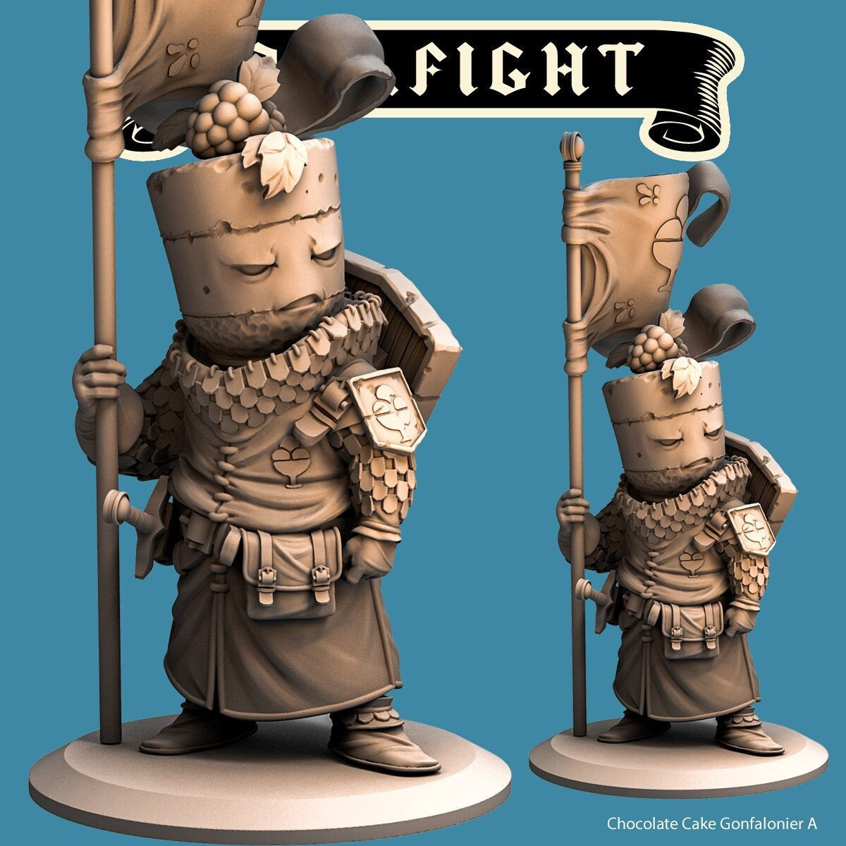 Chocolate Cake Gonfalonier | Food Fight | 32mm or 75mm Scale | Dungeons and Dragons | Suitable for Children Games