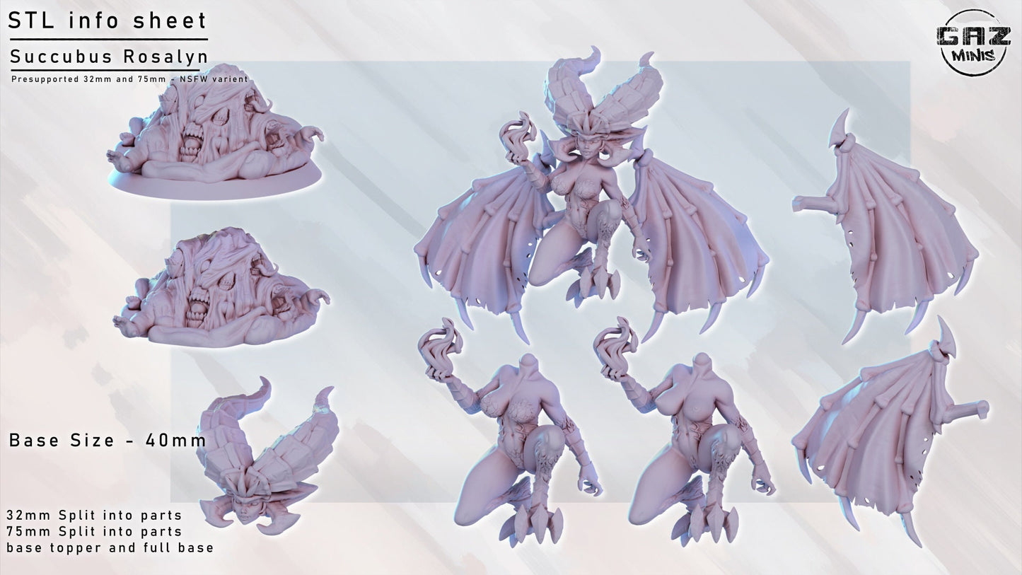 Succubus Rosalyn | NSFW Option | Medium | 32mm or 75mm Scale | Gaz Minis | Dungeons and Dragons | TTRPG | Miniature