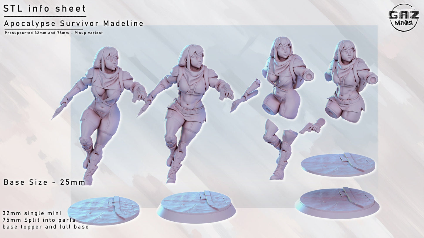 Madeline | Apocalypse Survivor | NSFW Option | Medium | 32mm or 75mm Scale | Gaz Minis | Dungeons and Dragons | TTRPG | Miniature