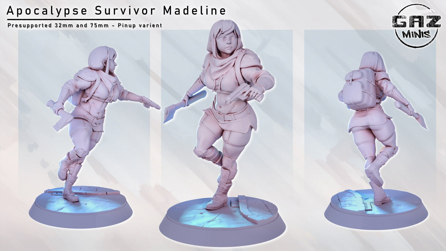 Madeline | Apocalypse Survivor | NSFW Option | Medium | 32mm or 75mm Scale | Gaz Minis | Dungeons and Dragons | TTRPG | Miniature