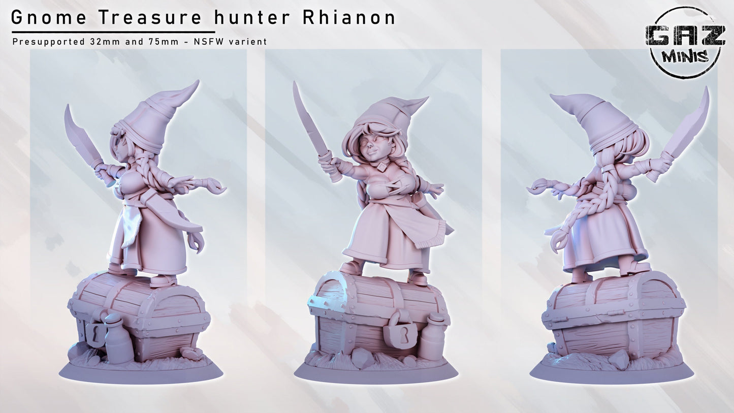 Rhiannon | Gnome Treasure Hunter |NSFW Option | Medium | 32mm or 75mm Scale | Gaz Minis | Dungeons and Dragons | TTRPG | Miniature