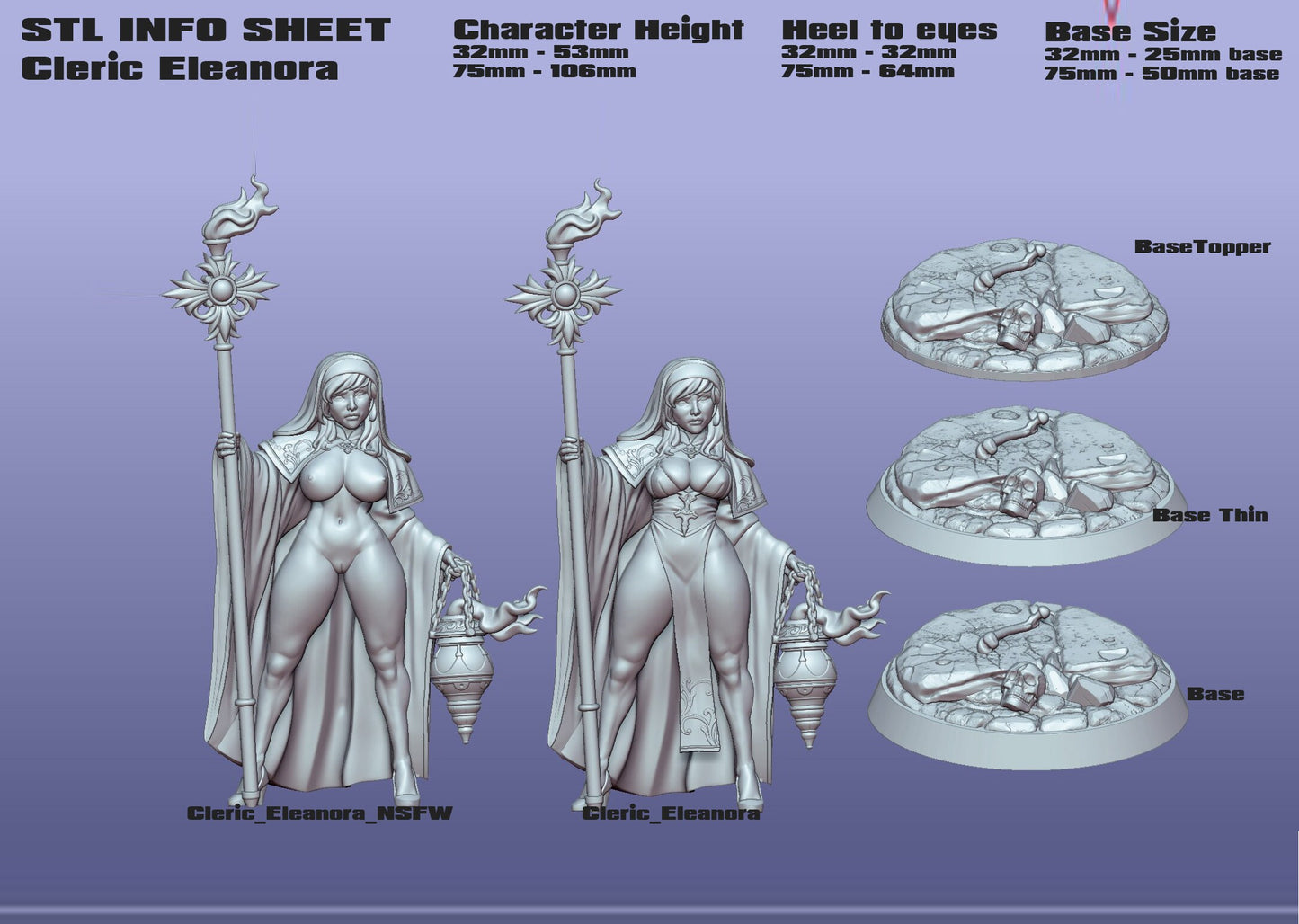Cleric Eleanora | NSFW Option | Medium | 32mm or 75mm Scale | Gaz Minis | Dungeons and Dragons | TTRPG | Miniature