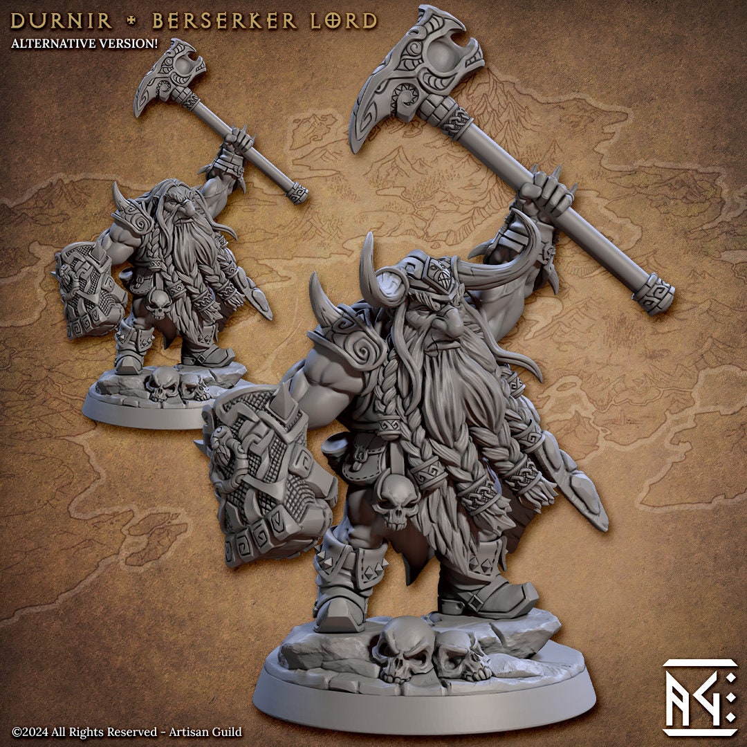 Durnir | Berserker Lord | Medium | 32mm | The Quest for Goldvein | Artisan Guild | Dungeons and Dragons | Dwarf Berserker | Hero Character