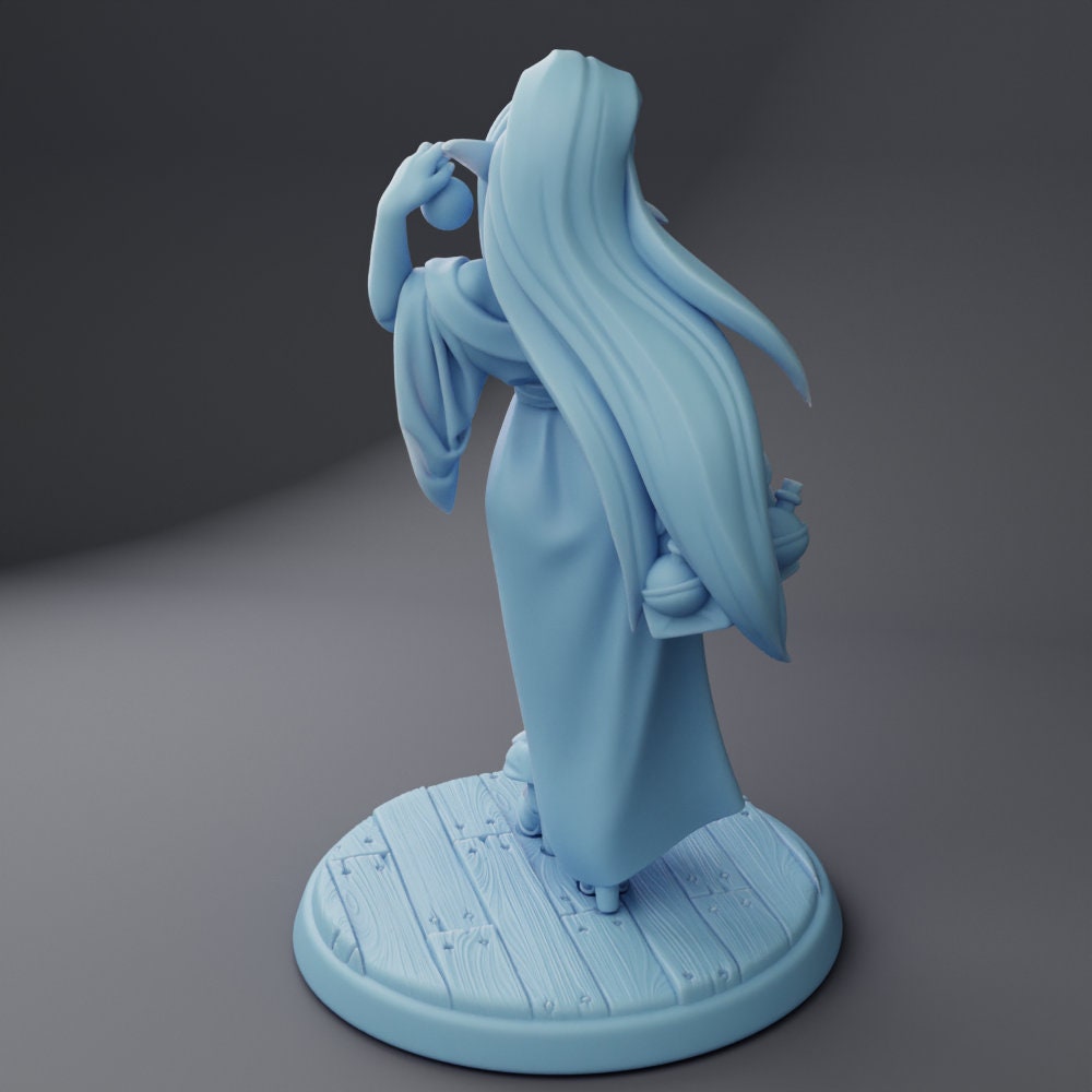 Silfie the Love Potion Merchant | Medium | 2 Variants | 32mm Scale | Twin Goddess Miniatures | Dungeons and Dragons | Elf | Shopkeeper | NPC