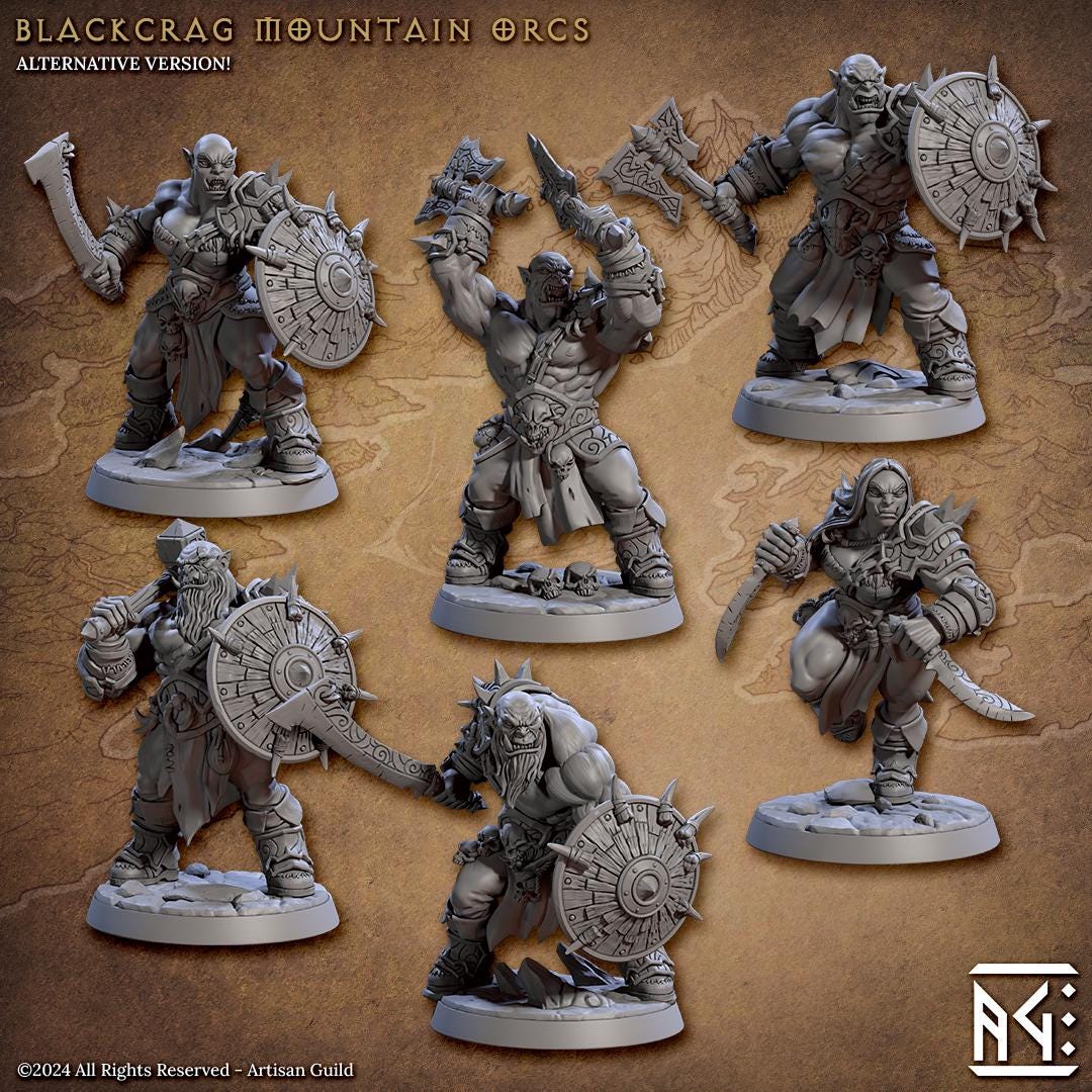 Blackcrag Orcs | Medium | 32mm | Artisan Guild | Blackcrag Orcs | Dungeons and Dragons | Encounter Miniatures | 8k Resin Print Quality