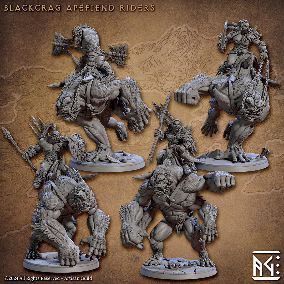 Apefiend Riders | 4 Variations | 50mm Base | 32mm | Artisan Guild | Blackcrag Orcs | 8k Resin Quality | Girallon | Giant Ape