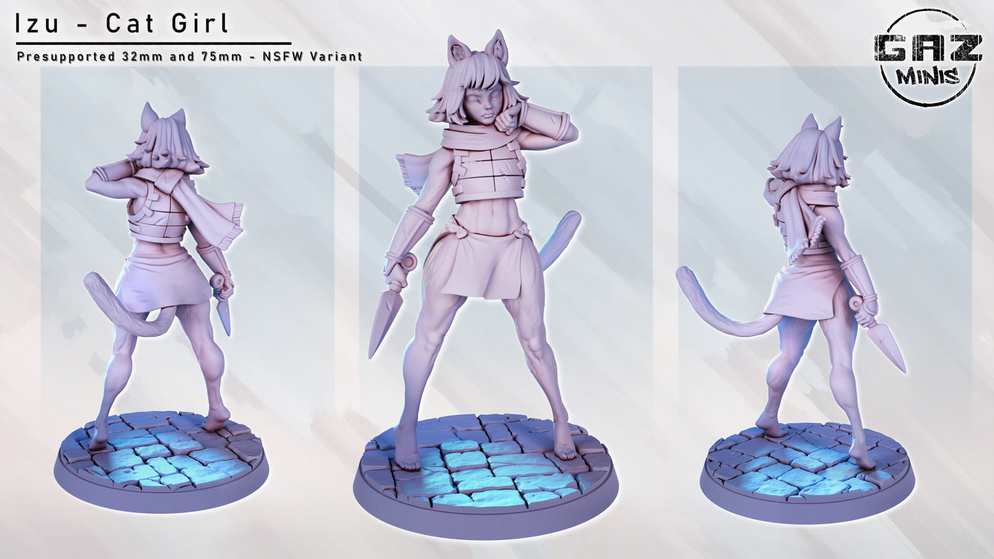 Izu | Cat Girl | NSFW Option | Medium | 32mm or 75mm Scale | Gaz Minis | Dungeons and Dragons | TTRPG | Miniature