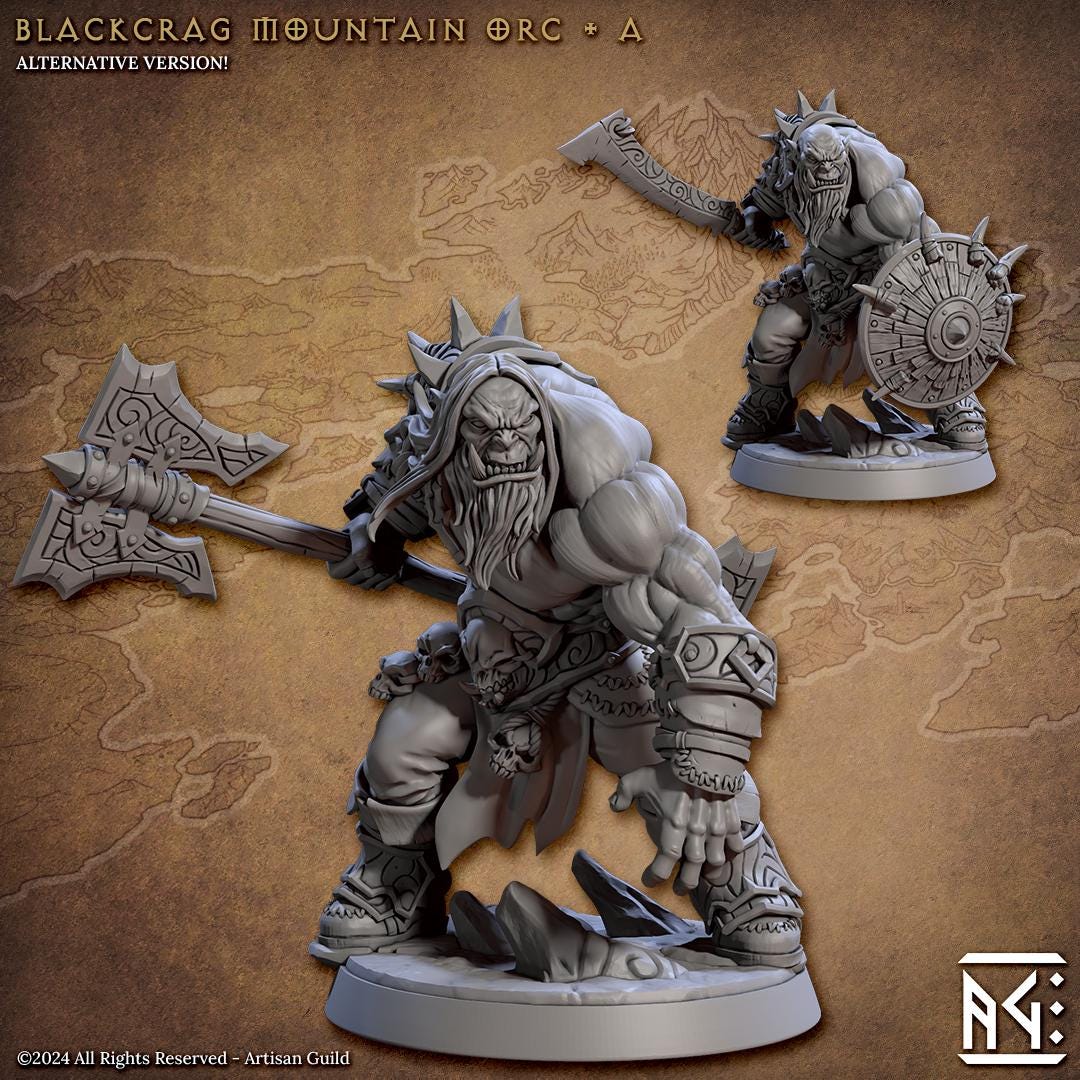 Blackcrag Orcs | Medium | 32mm | Artisan Guild | Blackcrag Orcs | Dungeons and Dragons | Encounter Miniatures | 8k Resin Print Quality