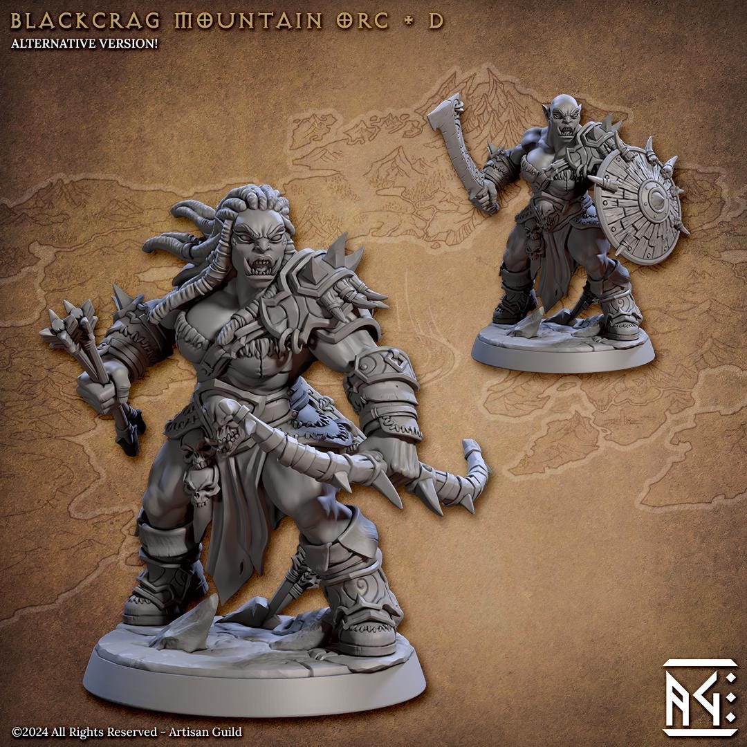 Blackcrag Orcs | Medium | 32mm | Artisan Guild | Blackcrag Orcs | Dungeons and Dragons | Encounter Miniatures | 8k Resin Print Quality