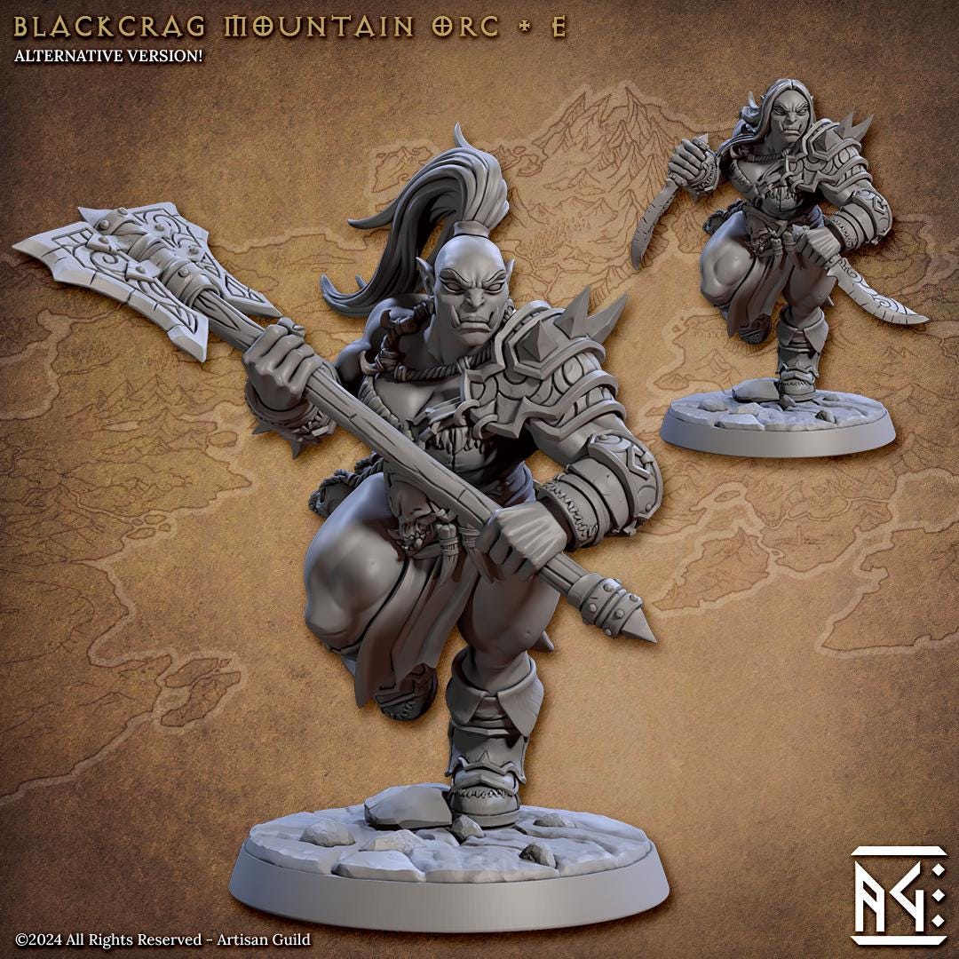 Blackcrag Orcs | Medium | 32mm | Artisan Guild | Blackcrag Orcs | Dungeons and Dragons | Encounter Miniatures | 8k Resin Print Quality