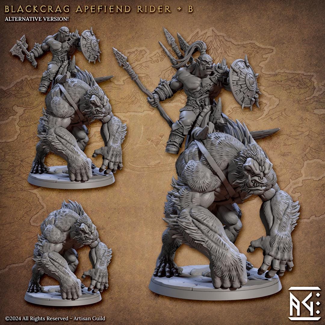 Apefiend Riders | 4 Variations | 50mm Base | 32mm | Artisan Guild | Blackcrag Orcs | 8k Resin Quality | Girallon | Giant Ape