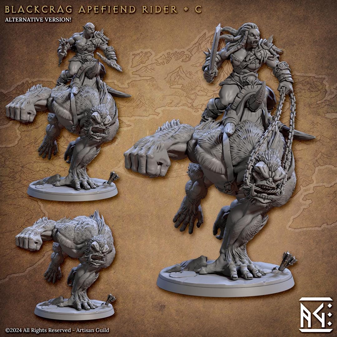 Apefiend Riders | 4 Variations | 50mm Base | 32mm | Artisan Guild | Blackcrag Orcs | 8k Resin Quality | Girallon | Giant Ape
