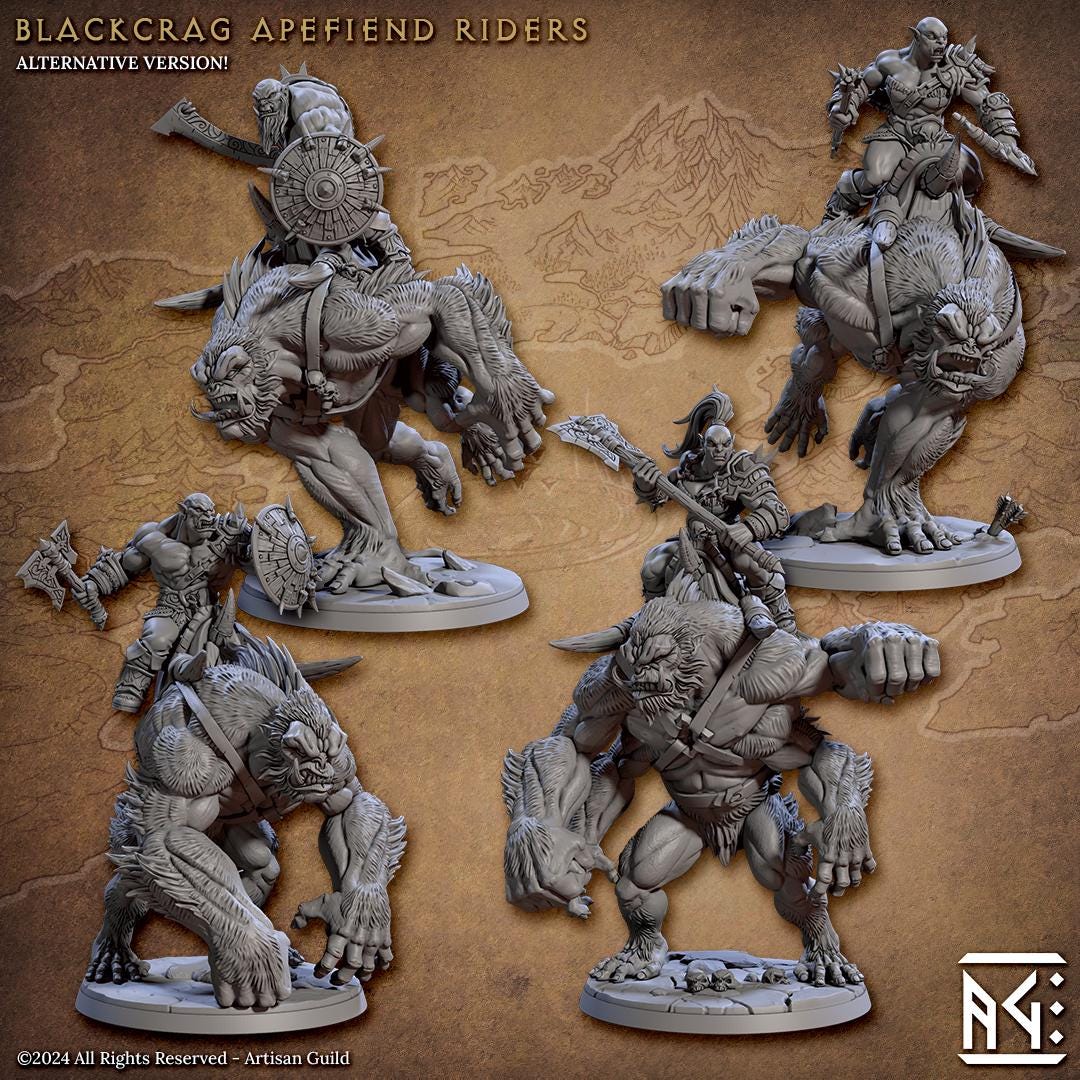 Apefiend Riders | 4 Variations | 50mm Base | 32mm | Artisan Guild | Blackcrag Orcs | 8k Resin Quality | Girallon | Giant Ape