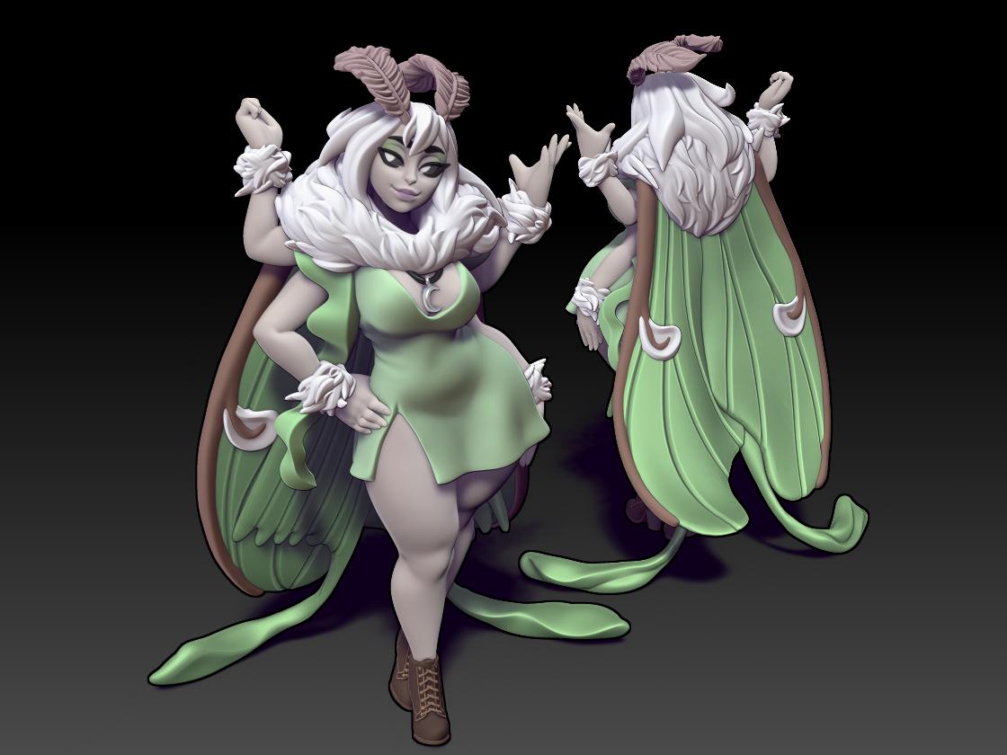 Moth Girl | Elusive Enchantress | Medium | Reforged | Twin Goddess Miniatures | Dungeons and Dragons | TTRPG | Pathfinder | Warlock | Mage