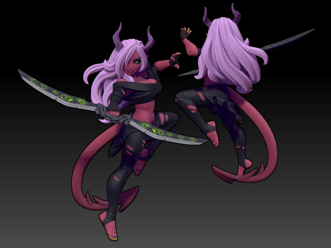 Nererit | Tiefling Beastmaster | Medium | Reforged | Twin Goddess Miniatures | Dungeons and Dragons | TTRPG | Pathfinder | Ranger | Rogue