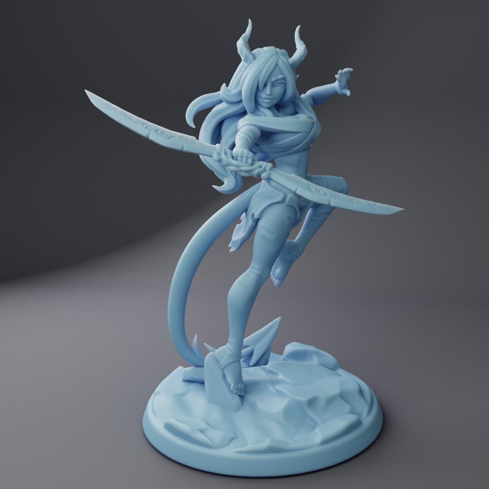 Nererit | Tiefling Beastmaster | Medium | Reforged | Twin Goddess Miniatures | Dungeons and Dragons | TTRPG | Pathfinder | Ranger | Rogue