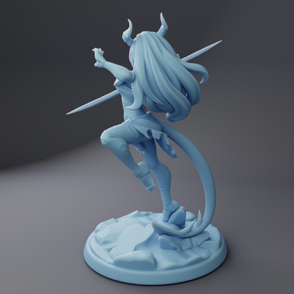 Nererit | Tiefling Beastmaster | Medium | Reforged | Twin Goddess Miniatures | Dungeons and Dragons | TTRPG | Pathfinder | Ranger | Rogue