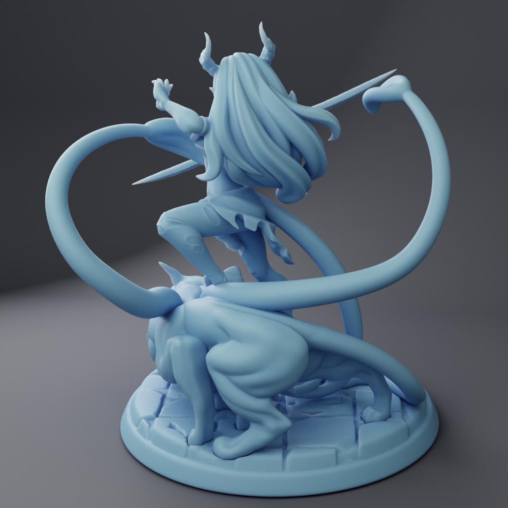 Nererit | Tiefling Beastmaster | Medium | Reforged | Twin Goddess Miniatures | Dungeons and Dragons | TTRPG | Pathfinder | Ranger | Rogue
