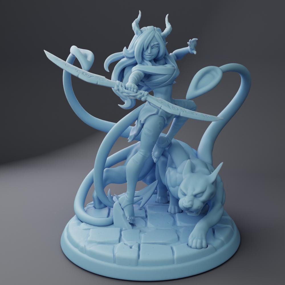 Nererit | Tiefling Beastmaster | Medium | Reforged | Twin Goddess Miniatures | Dungeons and Dragons | TTRPG | Pathfinder | Ranger | Rogue
