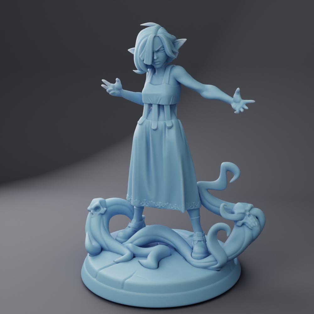 Nel Hexxer | Elven Warlock | Medium | 32mm | Twin Goddess Miniatures | Dungeons and Dragons | Pathfinder | TTRPG