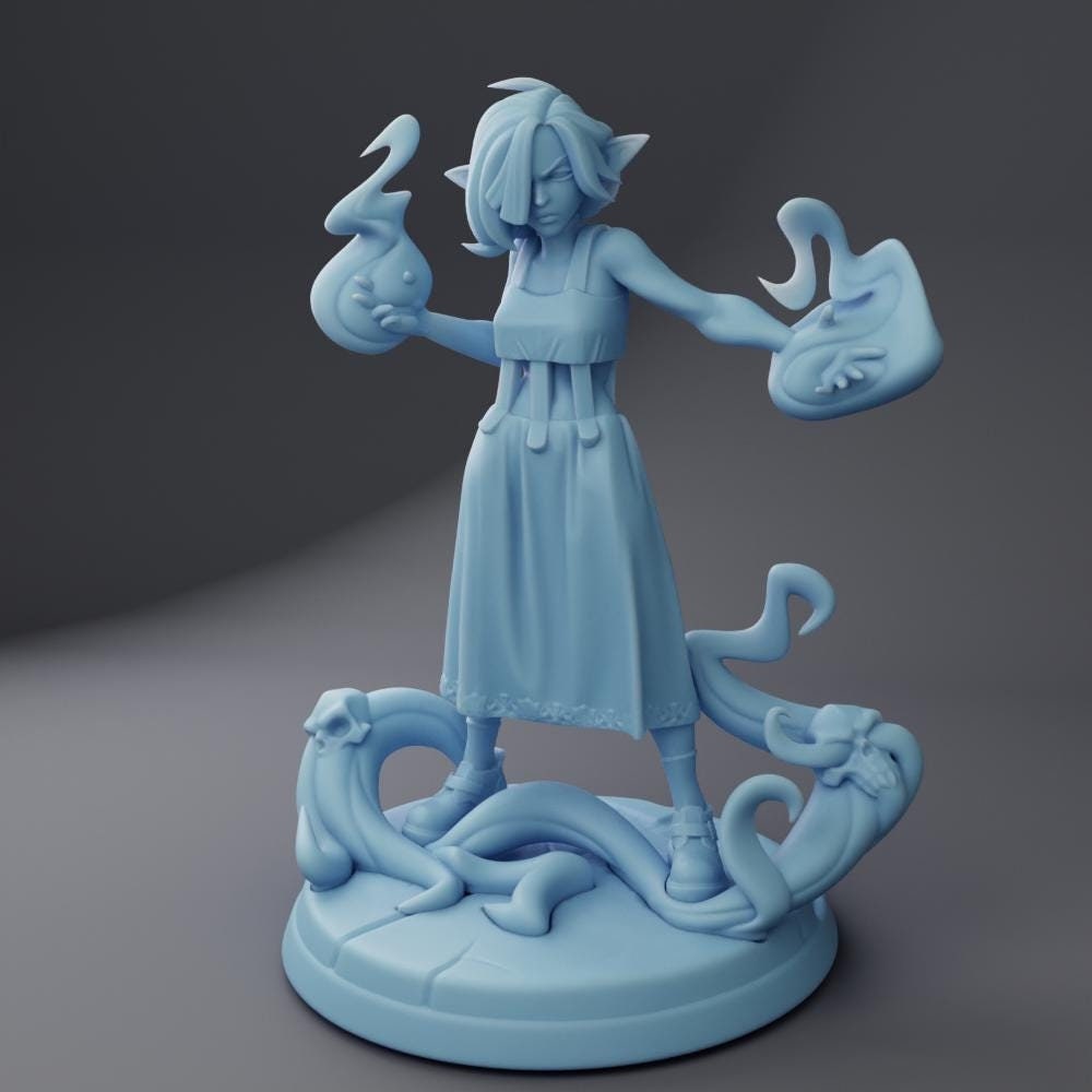 Nel Hexxer | Elven Warlock | Medium | 32mm | Twin Goddess Miniatures | Dungeons and Dragons | Pathfinder | TTRPG