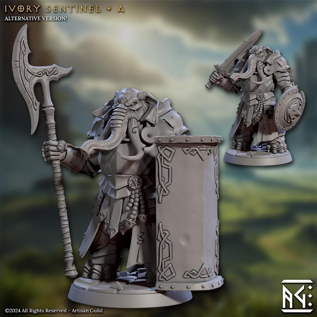 Loxodon Sentinels | 32mm | M | Loxodon Paladin | Elephorim Ivory Sentinels | Artisan Guild | Dungeons and Dragons | TTRPG