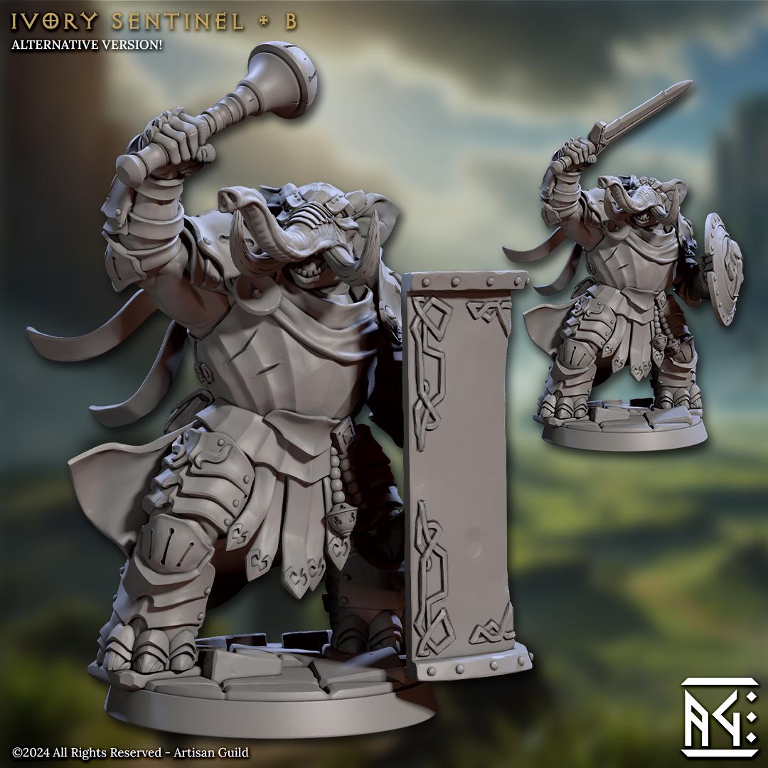 Loxodon Sentinels | 32mm | M | Loxodon Paladin | Elephorim Ivory Sentinels | Artisan Guild | Dungeons and Dragons | TTRPG
