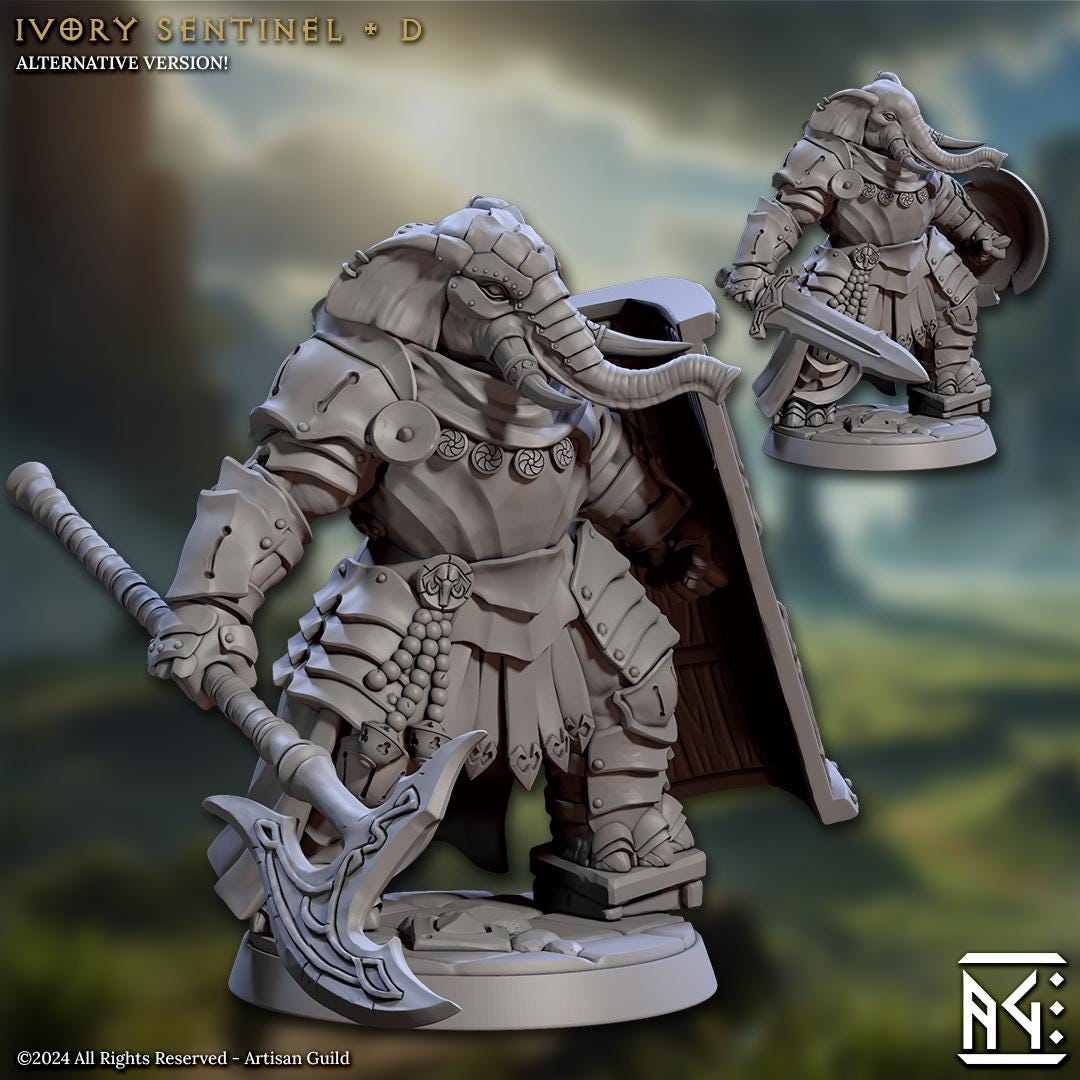 Loxodon Sentinels | 32mm | M | Loxodon Paladin | Elephorim Ivory Sentinels | Artisan Guild | Dungeons and Dragons | TTRPG