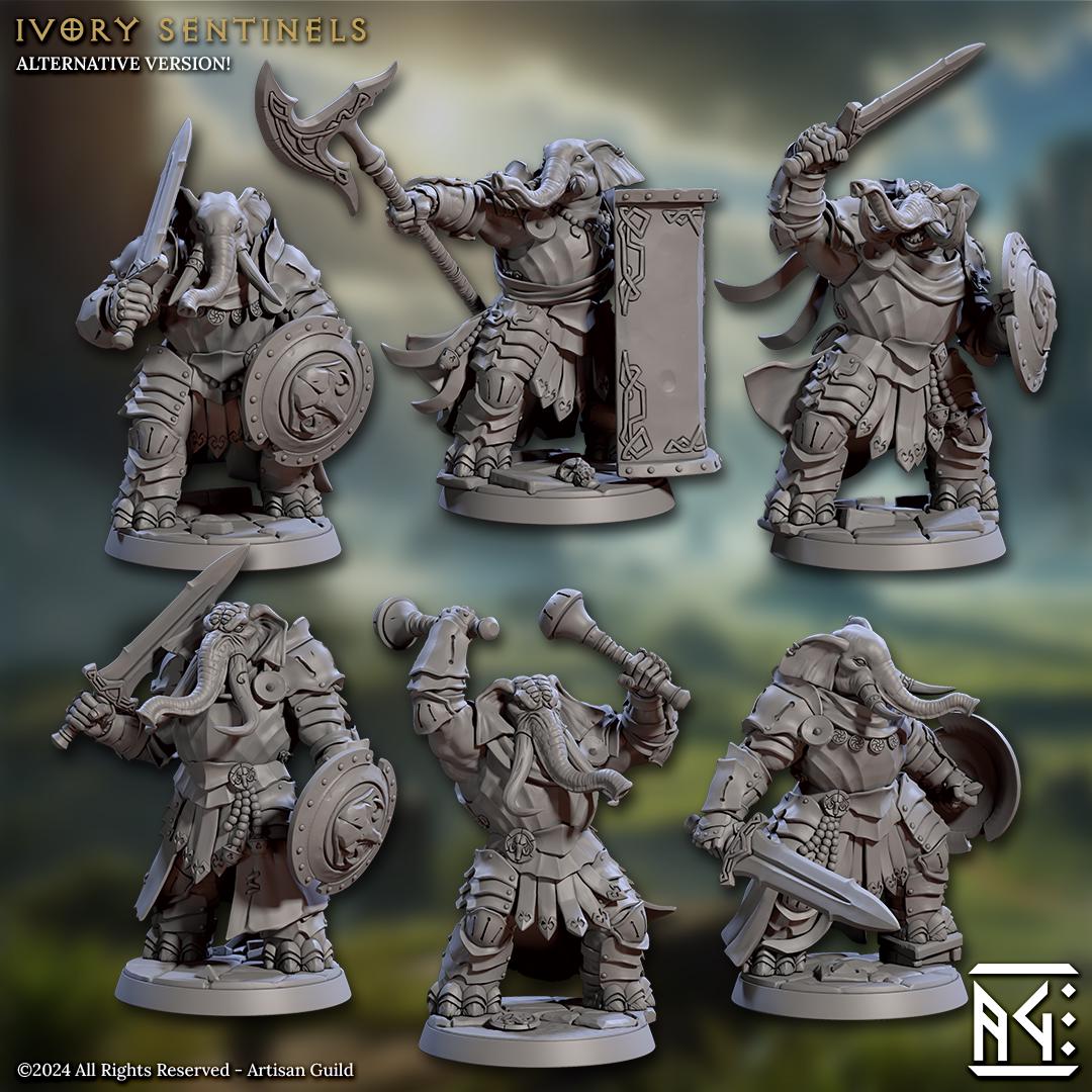 Loxodon Sentinels | 32mm | M | Loxodon Paladin | Elephorim Ivory Sentinels | Artisan Guild | Dungeons and Dragons | TTRPG