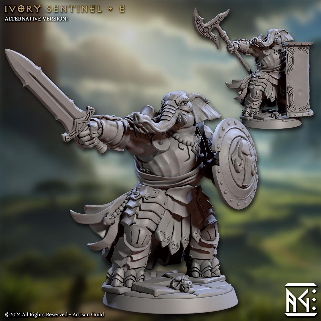 Loxodon Sentinels | 32mm | M | Loxodon Paladin | Elephorim Ivory Sentinels | Artisan Guild | Dungeons and Dragons | TTRPG