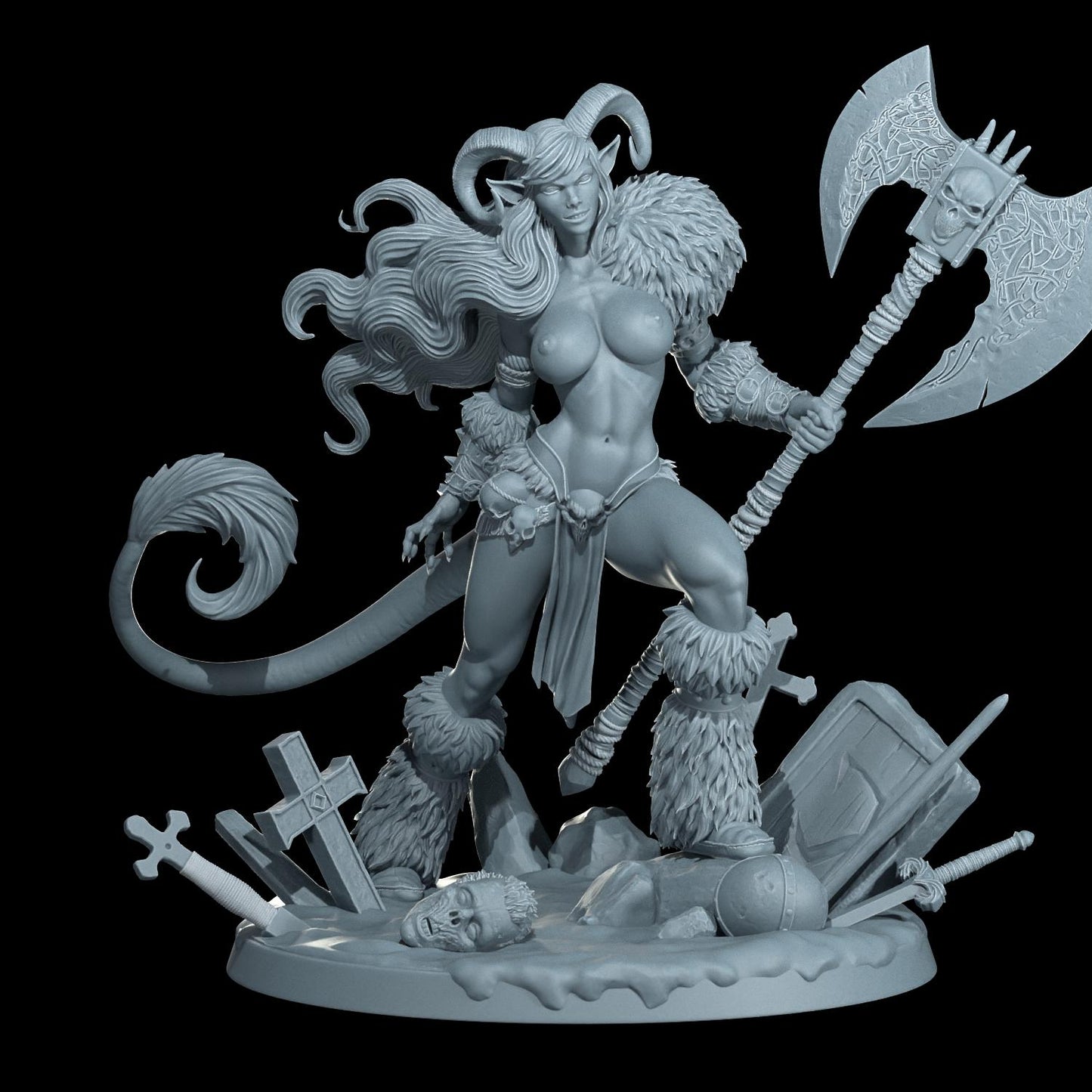 Nyx Emberhorn | 75mm Scale | Pinup Model | NSFW Options | Barbarian Savage Souls | Dungeons and Dragons | TTRPG | Castor Miniatures
