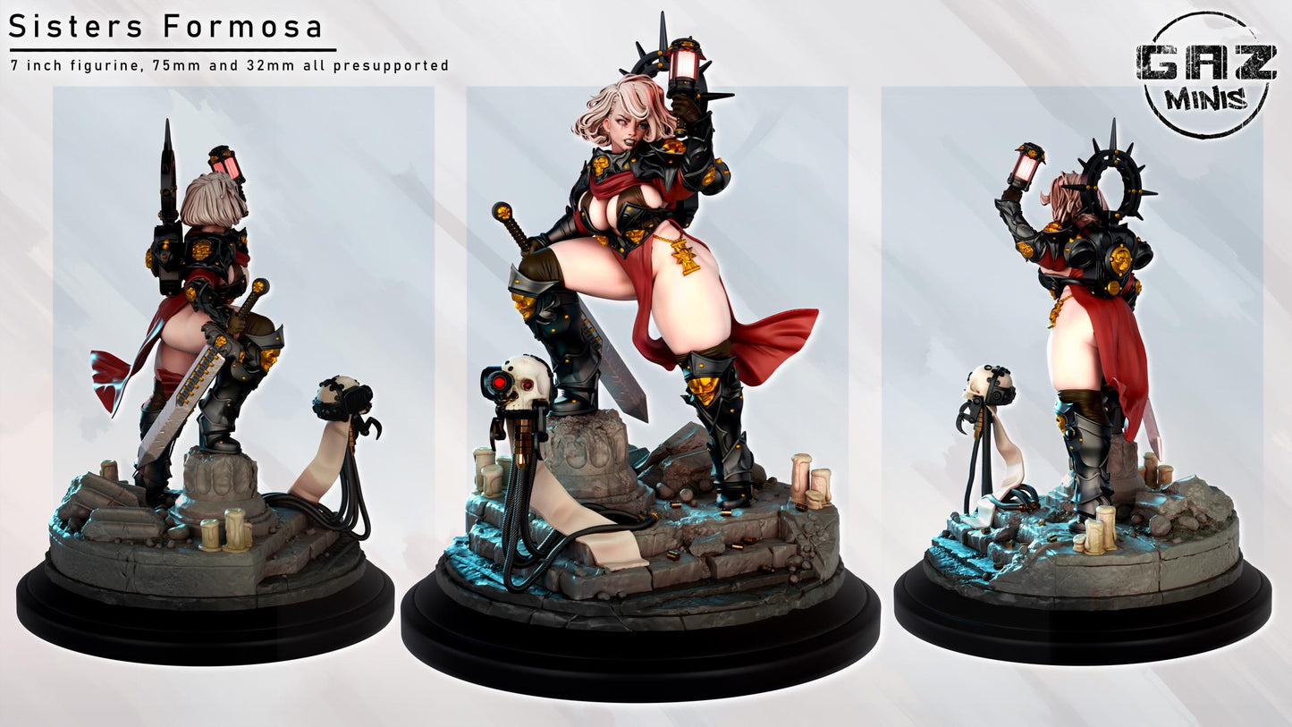 Sisters Formosa | NSFW Option | Medium | 32/75mm Scale | Gaz Minis | Dungeons and Dragons | TTRPG | Miniature | Paladin | Knight