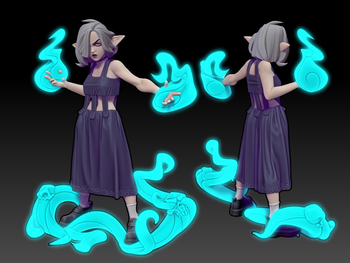Nel Hexxer | Elven Warlock | Medium | 32mm | Twin Goddess Miniatures | Dungeons and Dragons | Pathfinder | TTRPG