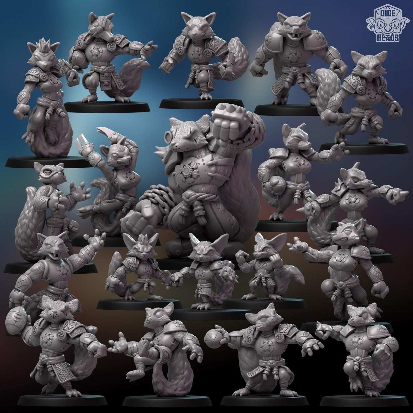 Brawlin' Badgers | Orc Team | 20 Models | Fantasy Football | Dice Heads | Badger themed team | Great for Children | Chibi