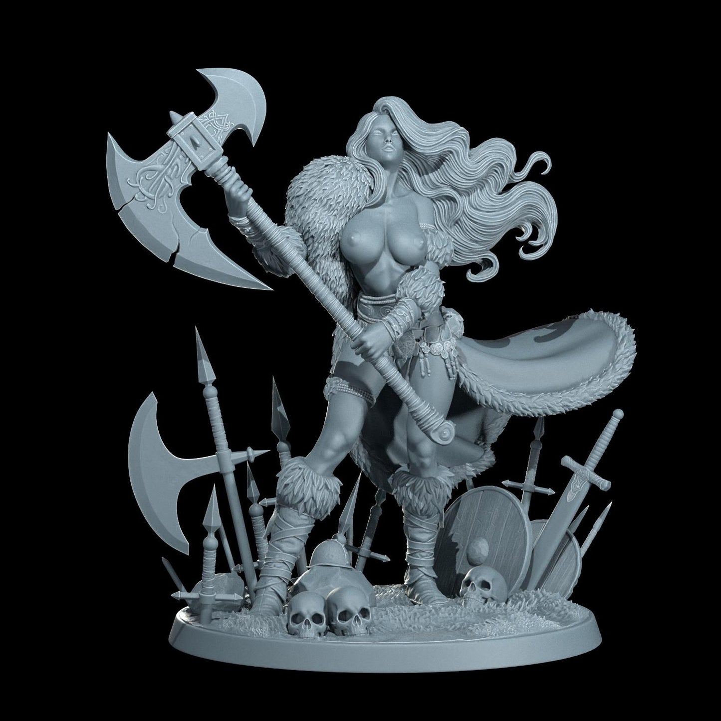 Ingrid Frostaxe | 75mm Scale | Pinup Model | NSFW Options Barbarian Savage Souls | Dungeons and Dragons | TTRPG | Castor Miniatures