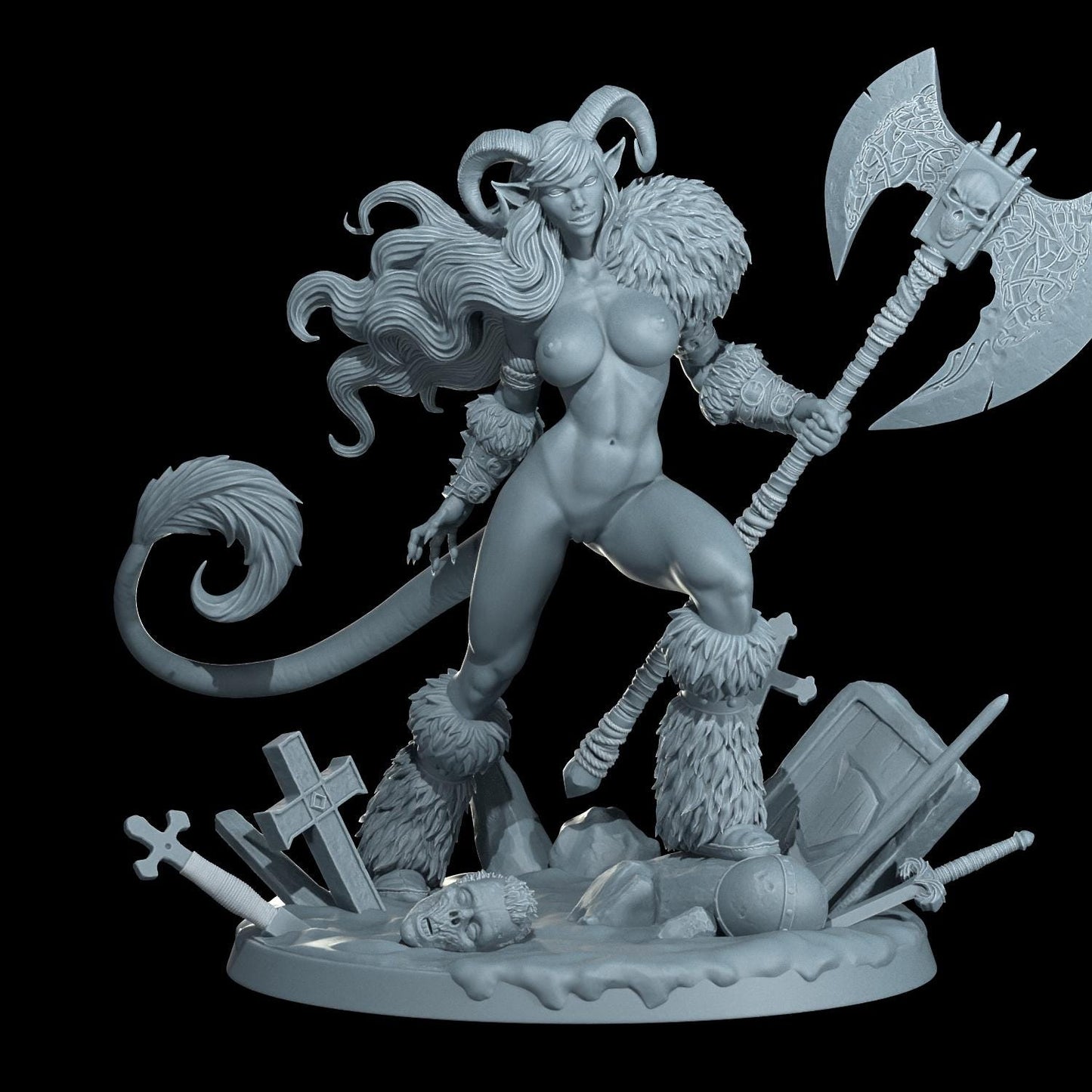Nyx Emberhorn | 75mm Scale | Pinup Model | NSFW Options | Barbarian Savage Souls | Dungeons and Dragons | TTRPG | Castor Miniatures