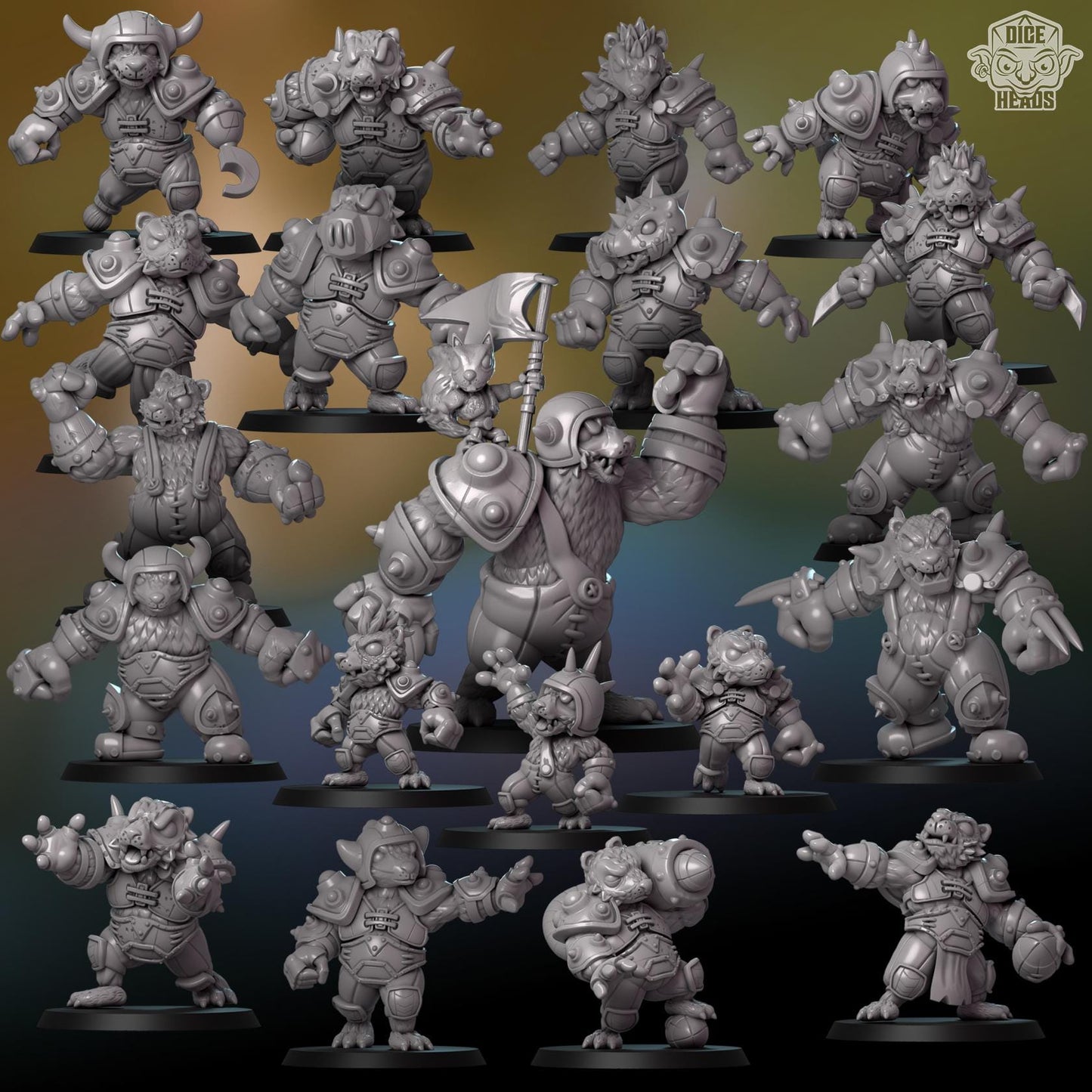 Brawlin' Badgers | Orc Team | 20 Models | Fantasy Football | Dice Heads | Badger themed team | Great for Children | Chibi
