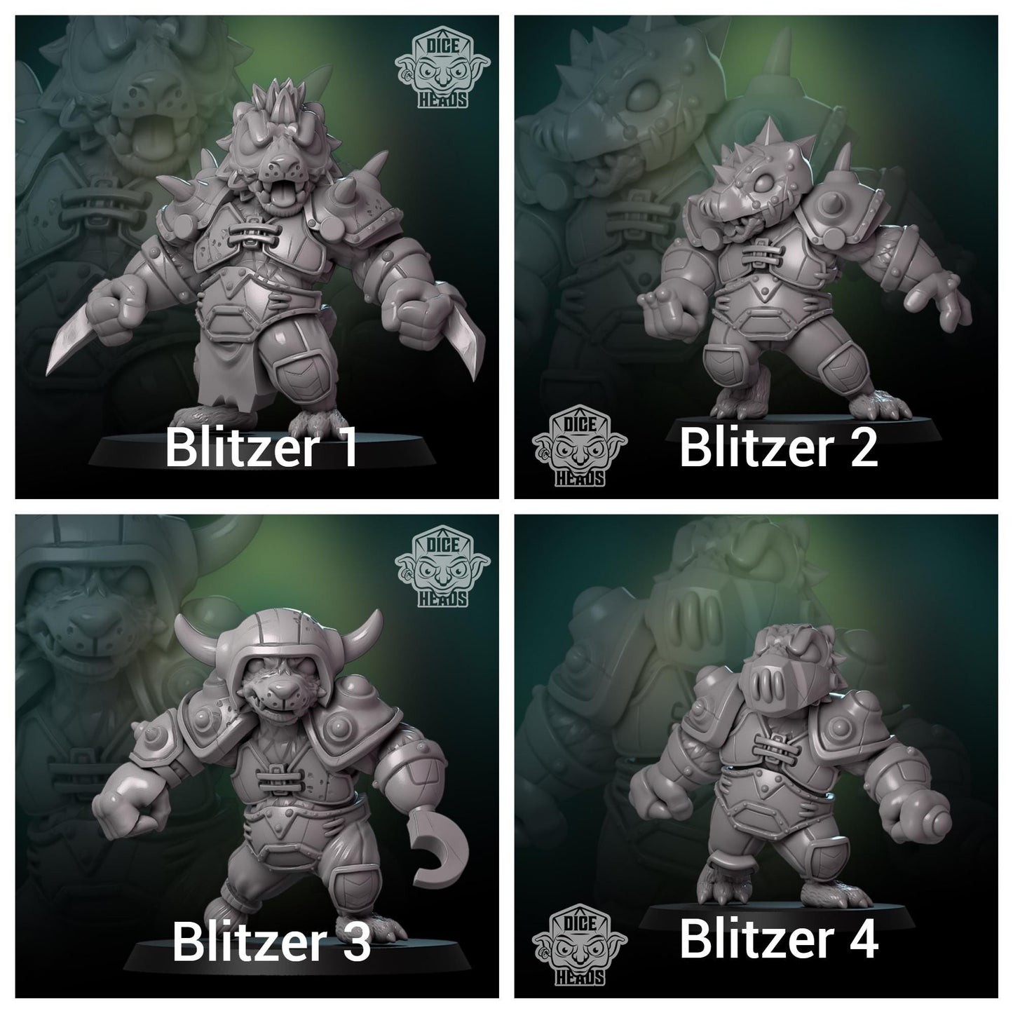 Brawlin' Badgers | Orc Team | 20 Models | Fantasy Football | Dice Heads | Badger themed team | Great for Children | Chibi
