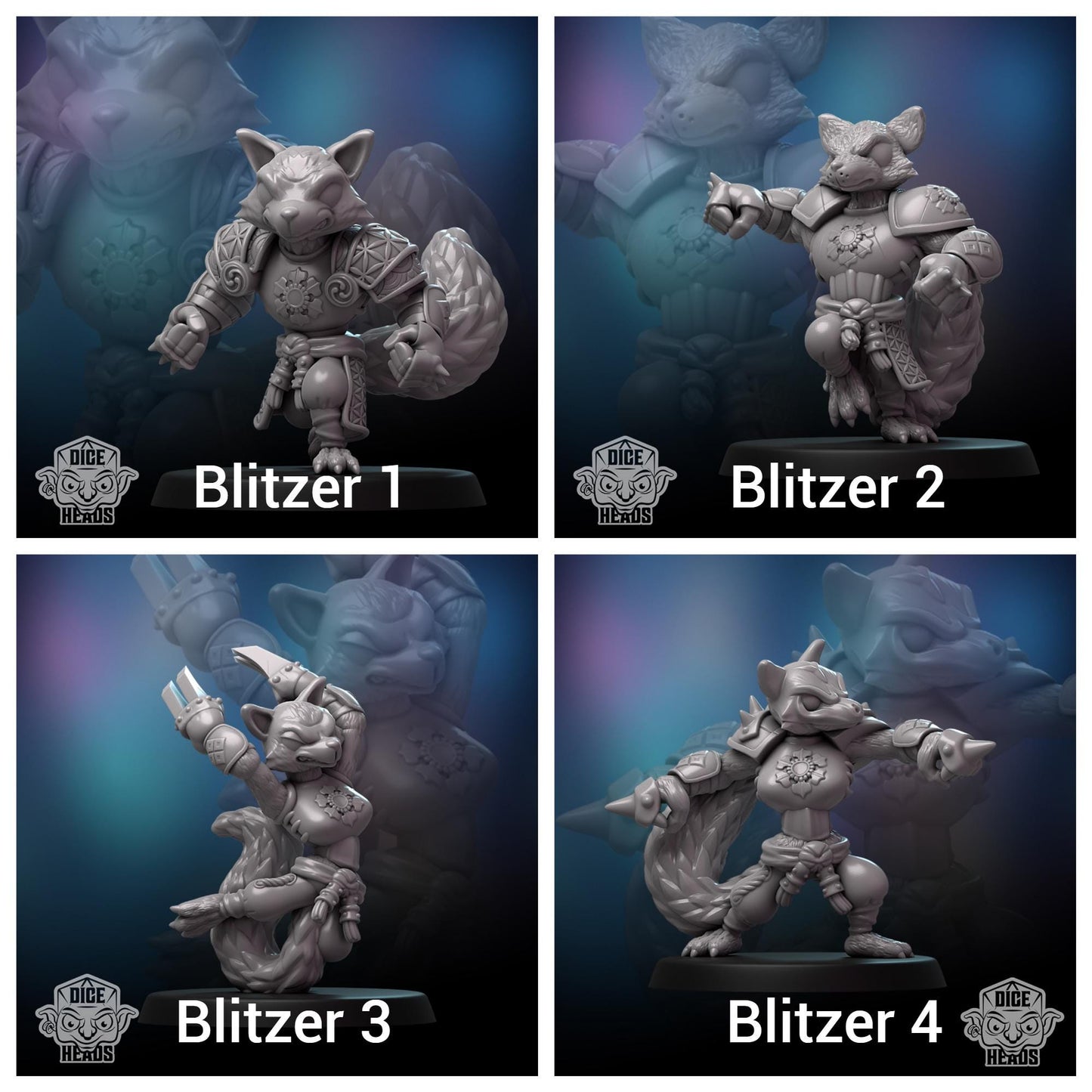Brawlin' Badgers | Orc Team | 20 Models | Fantasy Football | Dice Heads | Badger themed team | Great for Children | Chibi