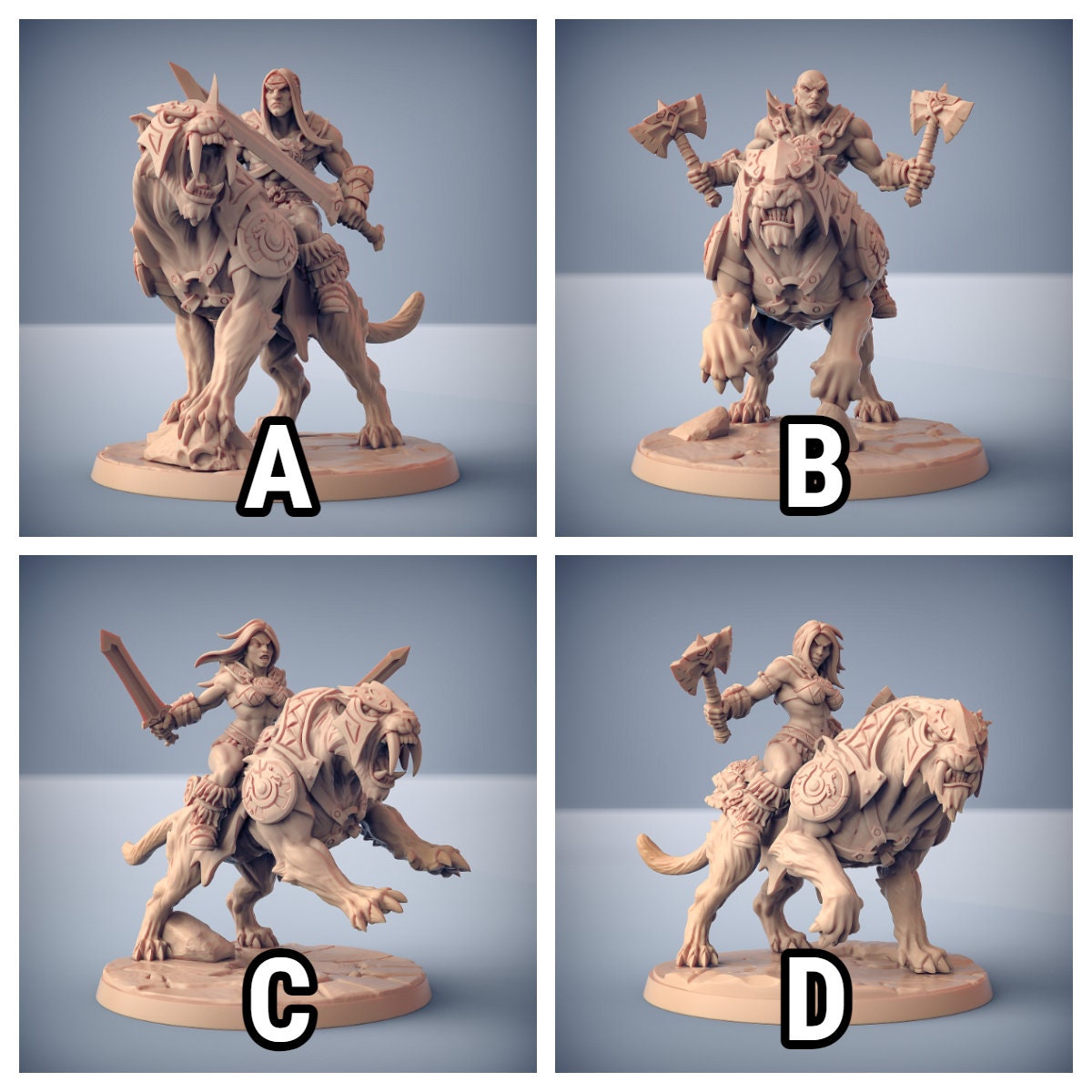 Smilodon Riders | 3 Variations | 32mm Scale | Large | Dragonpeak Barbarians | Artisan Guild