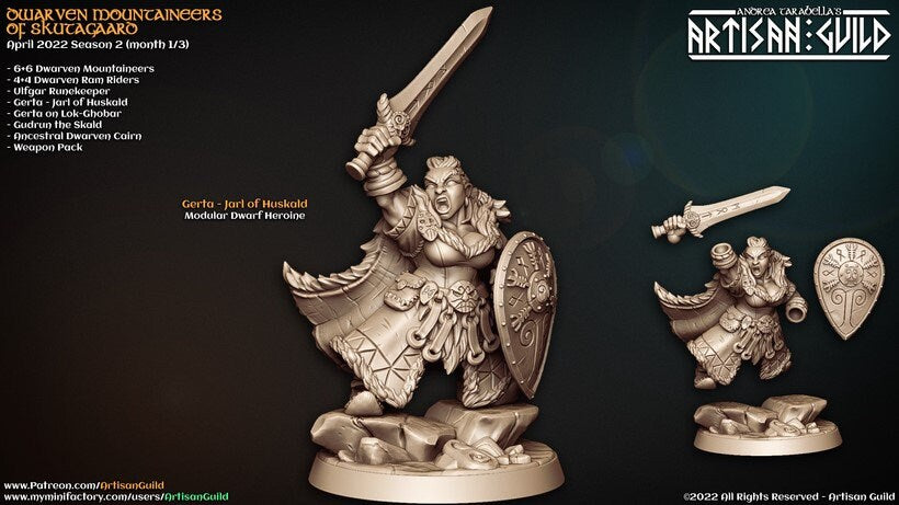 Jarl Gerta | Dwarven Warrior | Medium | 32mm Scale | Dwarven Mountaineers | Artisan Guild