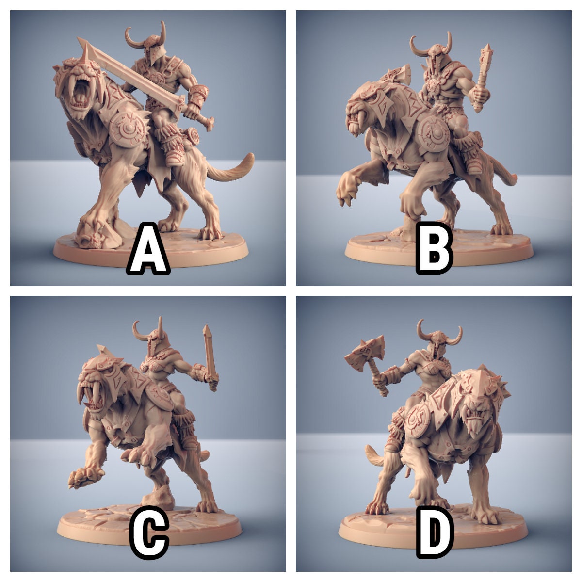 Smilodon Riders | 3 Variations | 32mm Scale | Large | Dragonpeak Barbarians | Artisan Guild