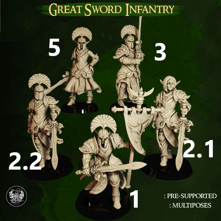 Great Sword Infantry | Dwarves Vs. Elves | 32mm | Dungeons and Dragons | The Master Forge
